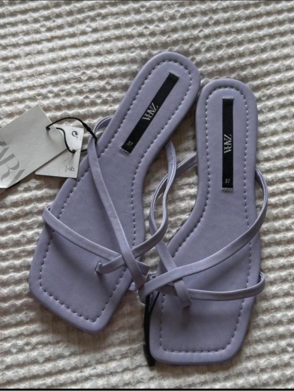 ZARA Lilac Strappy Square-Toe Slide Sandals